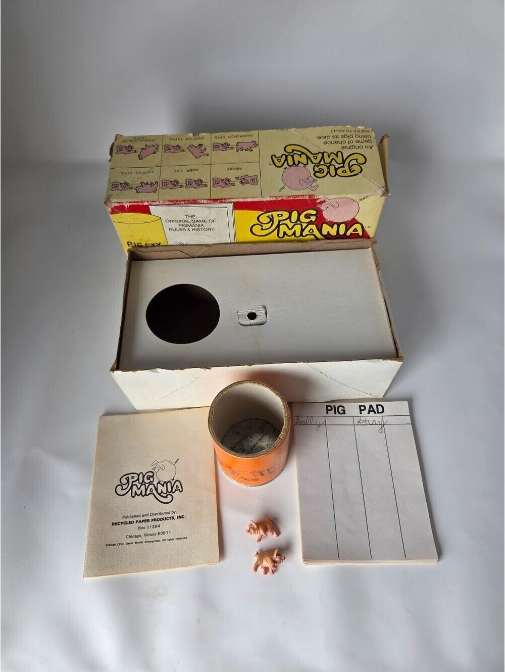 Vintage Pig Mania Dice Game Original Box Party Game of Chance 1970s/80s
